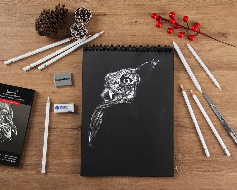 Brusarth White charcoal Pencils Set - 12 Piece Sketch Highlight White Pencils Set for Drawing, Sketching, Shading, Blending, Artist Pencils for Artists, Professionals or Beginners - Image 5